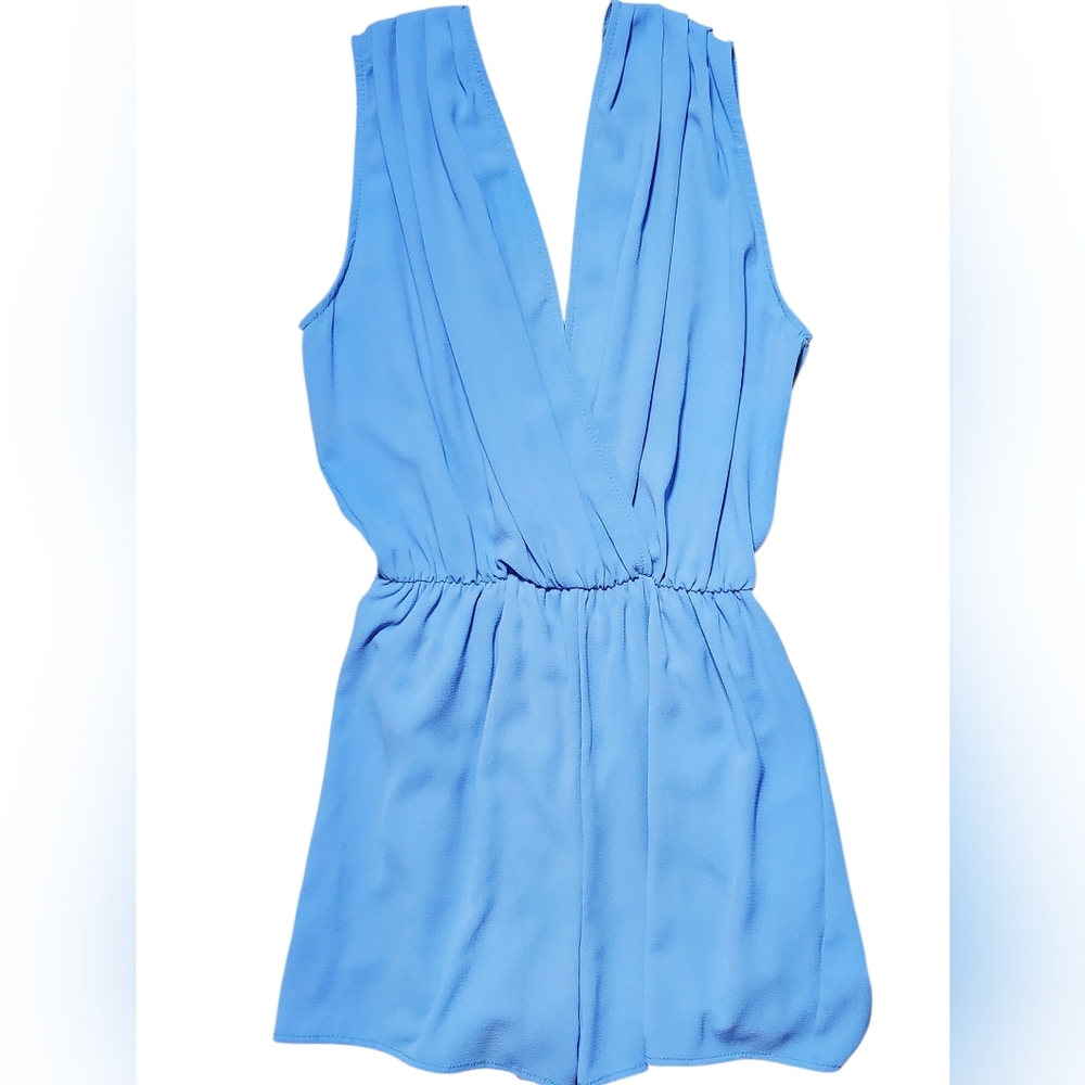 3/$30 Everly Romper Blue Sample No size Tag Appox. Sm Deep V Front And Back